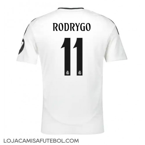 Camisa de Futebol Real Madrid Rodrygo Goes #11 Equipamento Principal 2024-25 Manga Curta